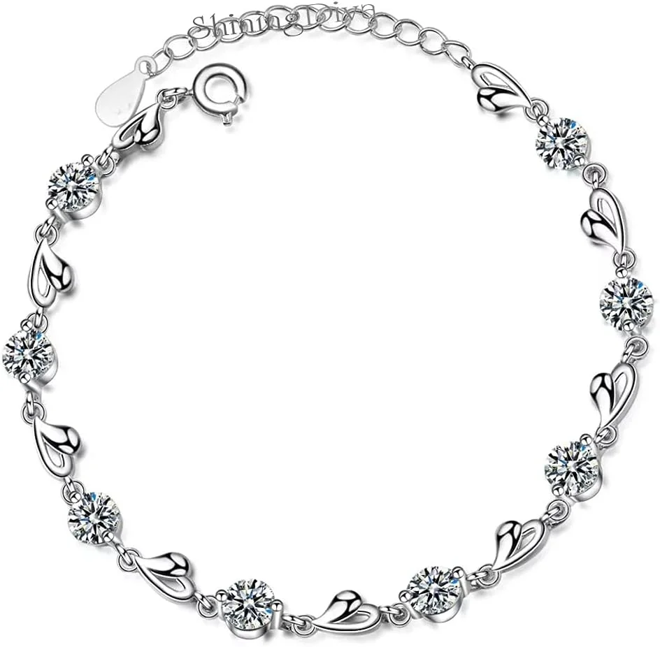 دستبند قلب کریستالی اتریشی با روکش پلاتین فشن شاینینگ دیوا برای زنان و دختران (11940b)، نقره ای، رایگان