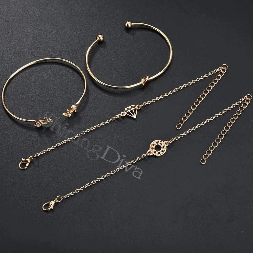 ست دستبند النگویی چند لایه براق دیوا، روکش طلایی، مناسب بانوان و دختران (طلایی) (10694b)