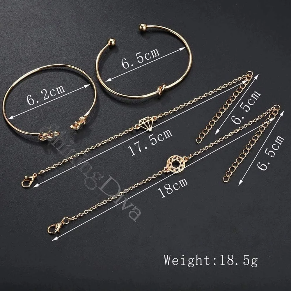 ست دستبند النگویی چند لایه براق دیوا، روکش طلایی، مناسب بانوان و دختران (طلایی) (10694b)