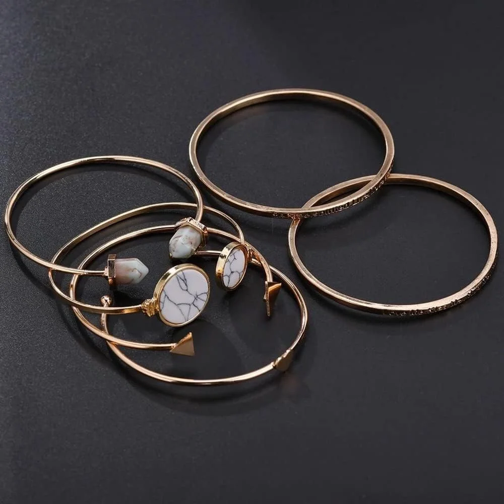 ست دستبند النگویی چند لایه براق دیوا فشن 6 عددی برای زنان و دختران (10705b)