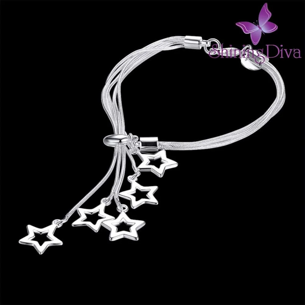 دستبند آویز نقره ای درخشان فشن استار، روکش پلاتین شیک با زیرکونیا کوبیک، مناسب خانم ها، سایز آزاد