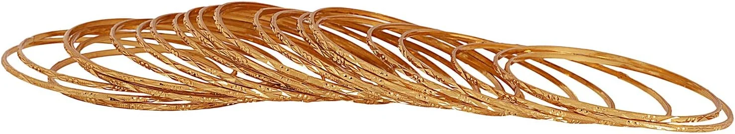 ست دستبند النگوی زنانه و دخترانه طرح جدید و سنتی درخشان دیوا با روکش طلای یک گرمی (طلایی) (11728b_2.6) - 24 عددی