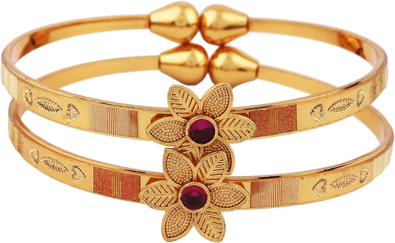 ست دو عددی دستبند النگویی زنانه با طراحی مدرن و سنتی، روکش طلای 18 عیار، قابل تنظیم (طلایی) (15233b) از Shining Diva ست دو عددی دستبند النگویی زنانه با طراحی مدرن و سنتی، روکش طلای 18 عیار، قابل تنظیم (طلایی) (15233b) از Shining Diva