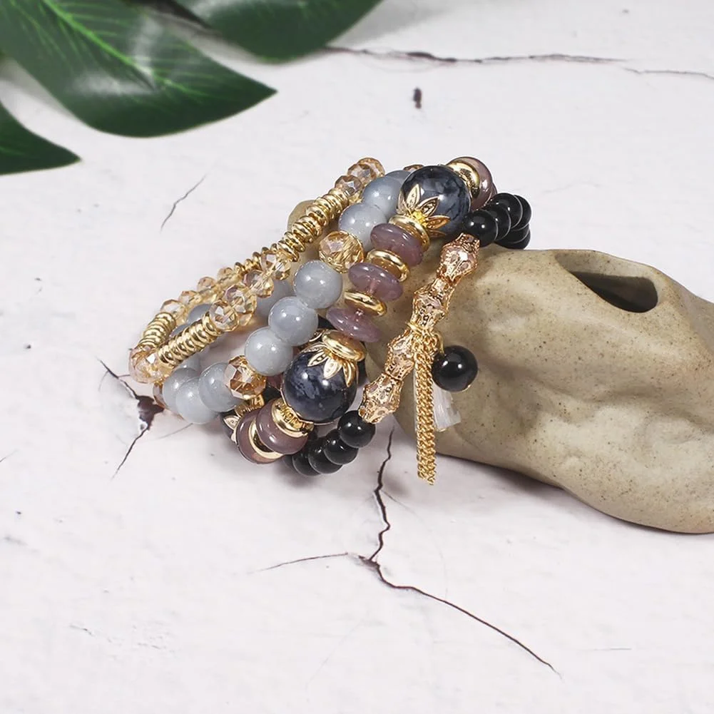 دستبند چند لایه بوهمی درخشان دیوا با آویز دست همسا، چشم نظر و کریستال های رنگارنگ برای زنان و دختران دستبند چند لایه بوهمی درخشان دیوا با آویز دست همسا، چشم نظر و کریستال های رنگارنگ برای زنان و دختران