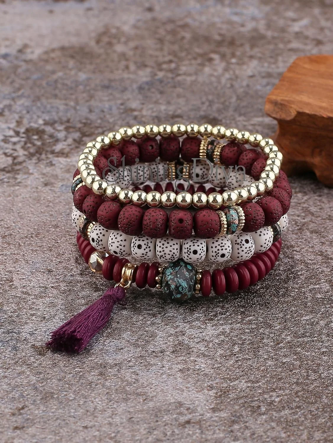 دستبند النگویی شیک و جدید طرح چشم نظر بوهمی براق دیوا فشن برای زنان و دختران (rrsd15427b) (زرشکی)