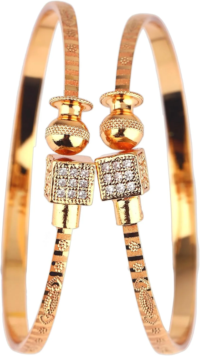 ست دو عددی دستبند النگویی زنانه با طراحی مدرن و سنتی آبکاری طلای 18 عیار از شاینینگ دیوا (طلایی)(15251b)، سایز آزاد، فلزی، بدون سنگ قیمتی