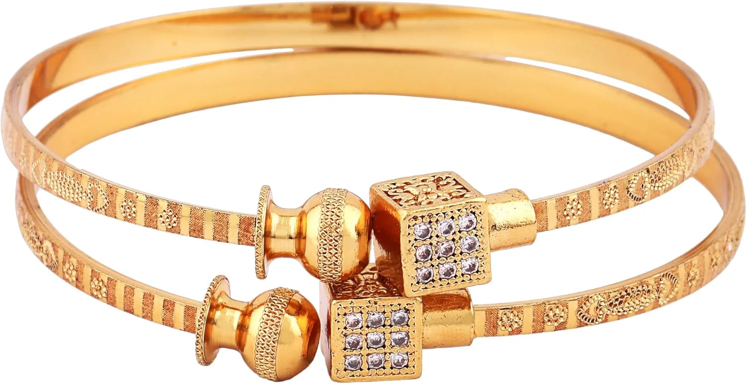 ست دو عددی دستبند النگویی زنانه با طراحی مدرن و سنتی آبکاری طلای 18 عیار از شاینینگ دیوا (طلایی)(15251b)، سایز آزاد، فلزی، بدون سنگ قیمتی