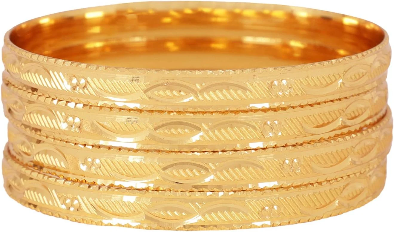 ست 4 عددی النگوهای زنانه و دخترانه با روکش طلای یک گرمی طرح جدید، سایز 2-6، جنس فلز و زیرکونیا