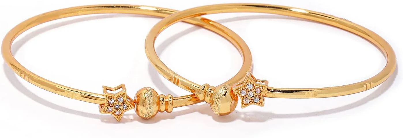 دستبند النگویی طلایی رنگ زنانه با طراحی جدید و سنتی شاینینگ دیوا - سایز آزاد - جنس فلز - بدون سنگ قیمتی (rrsd13710b)