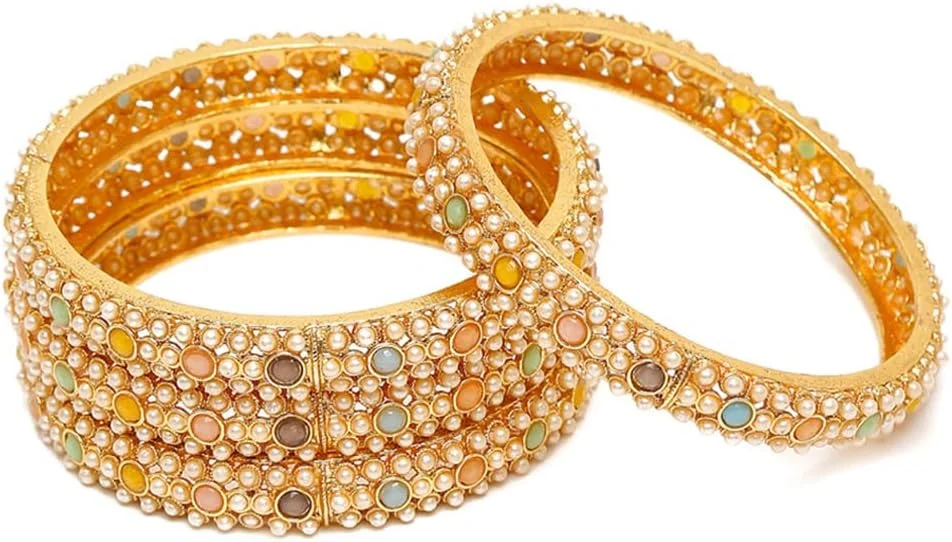 ست ۴ عددی النگو زنانه شیک و جدید با روکش طلایی از برند شاینینگ دیوا، سایز ۲.۸، جنس فلز، بدون سنگ قیمتی