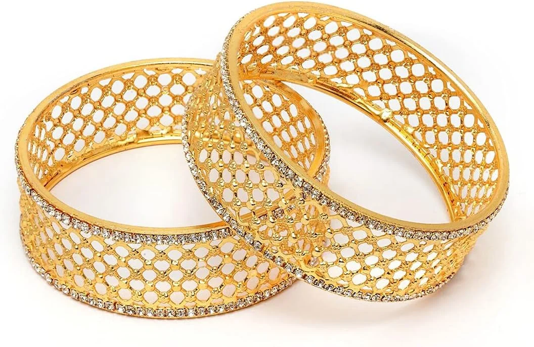 ست دو عددی النگو زنانه با روکش طلایی، شیک، جدید و سنتی از برند شاینینگ دیوا، سایز 2.8، جنس فلز، بدون سنگ قیمتی