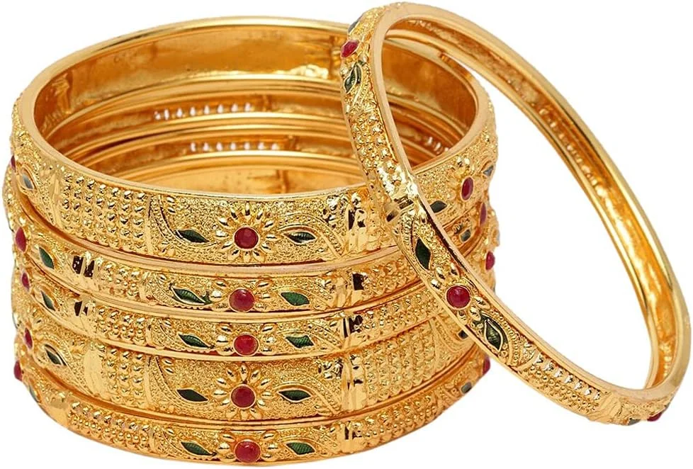 ست ۶ عددی النگو زنانه طرح درخشان دیوا، جدیدترین مدل های سنتی و شیک با روکش طلایی (طلایی) (11792b_2.8)