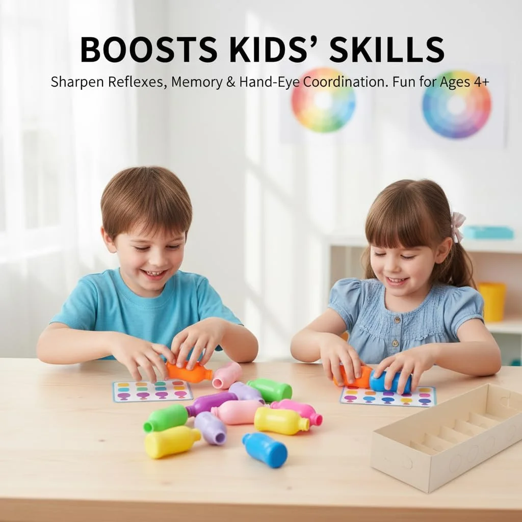 بازی فکری چالش جفت سازی بطری - بازی خانوادگی تطبیق رنگ و ساخت منطق | اسباب بازی آموزشی STEM برای کودکان 6-12 سال | بازی گروهی مهمانی با 50+ کارت چالش (2-6 بازیکن)