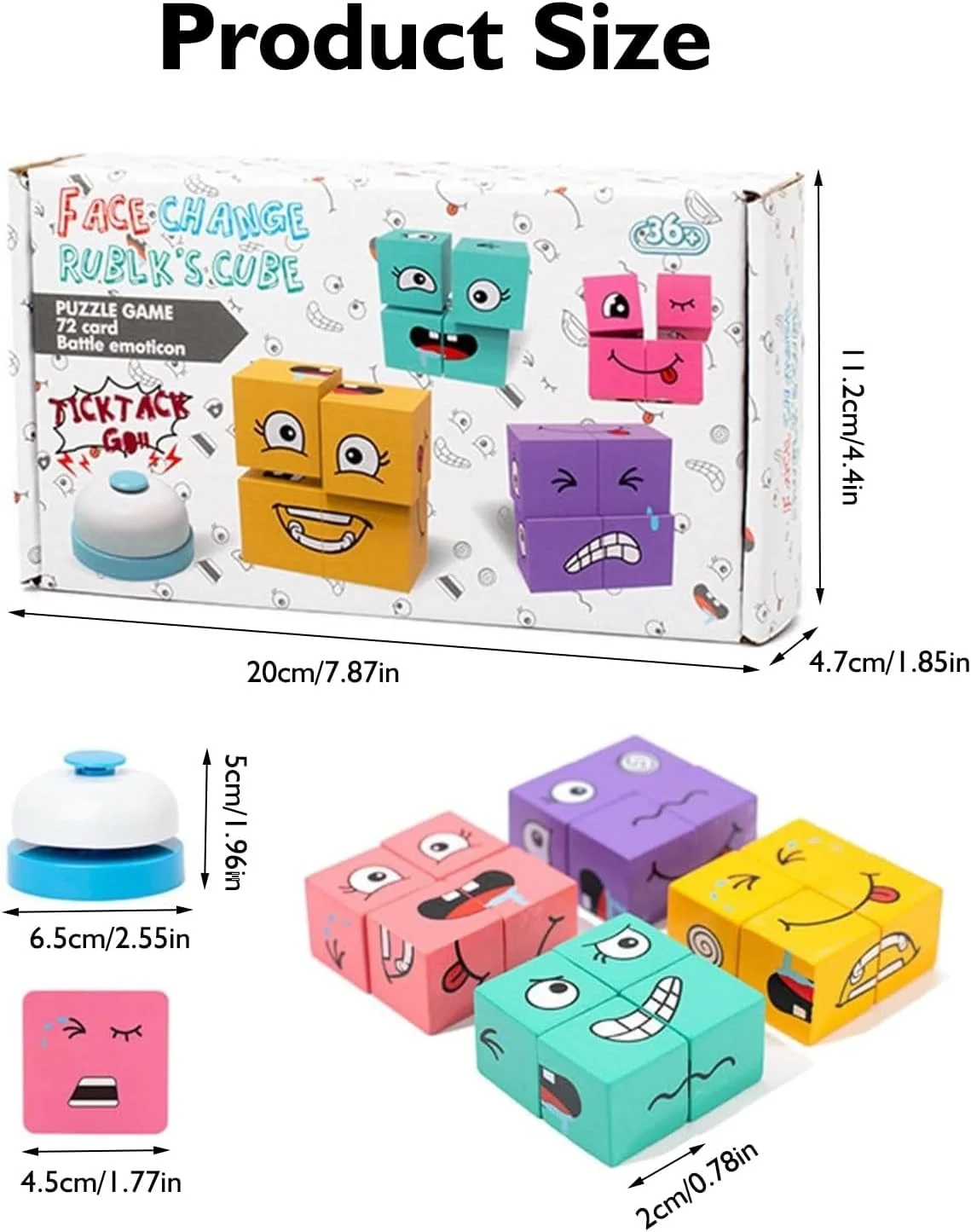 بازی مکعب جادویی تغییر چهره، پازل سه بعدی چوبی تغییر چهره با زنگ، بازی ایموجی، اسباب بازی پازل آموزشی، بازی های تخته ای برای تولد کریسمس کودکان