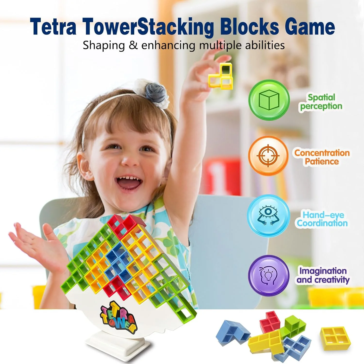 بازی فکری و آموزشی برج تترا، مناسب برای کودکان، بزرگسالان، بازی های خانوادگی، مهمانی ها و مسافرت (48 قطعه)