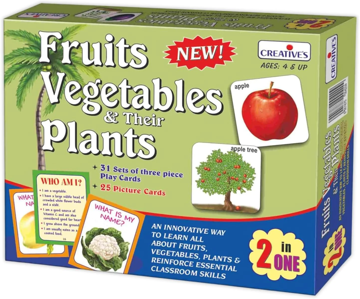 بازی آموزشی کارت های میوه ها، سبزیجات و گیاهان مربوط به آنها 2 در 1 - 62 کارت آموزشی برای کودکان پیش دبستانی - تقویت دانش میوه ها و سبزیجات، هدیه برای کودکان - 4 سال به بالا