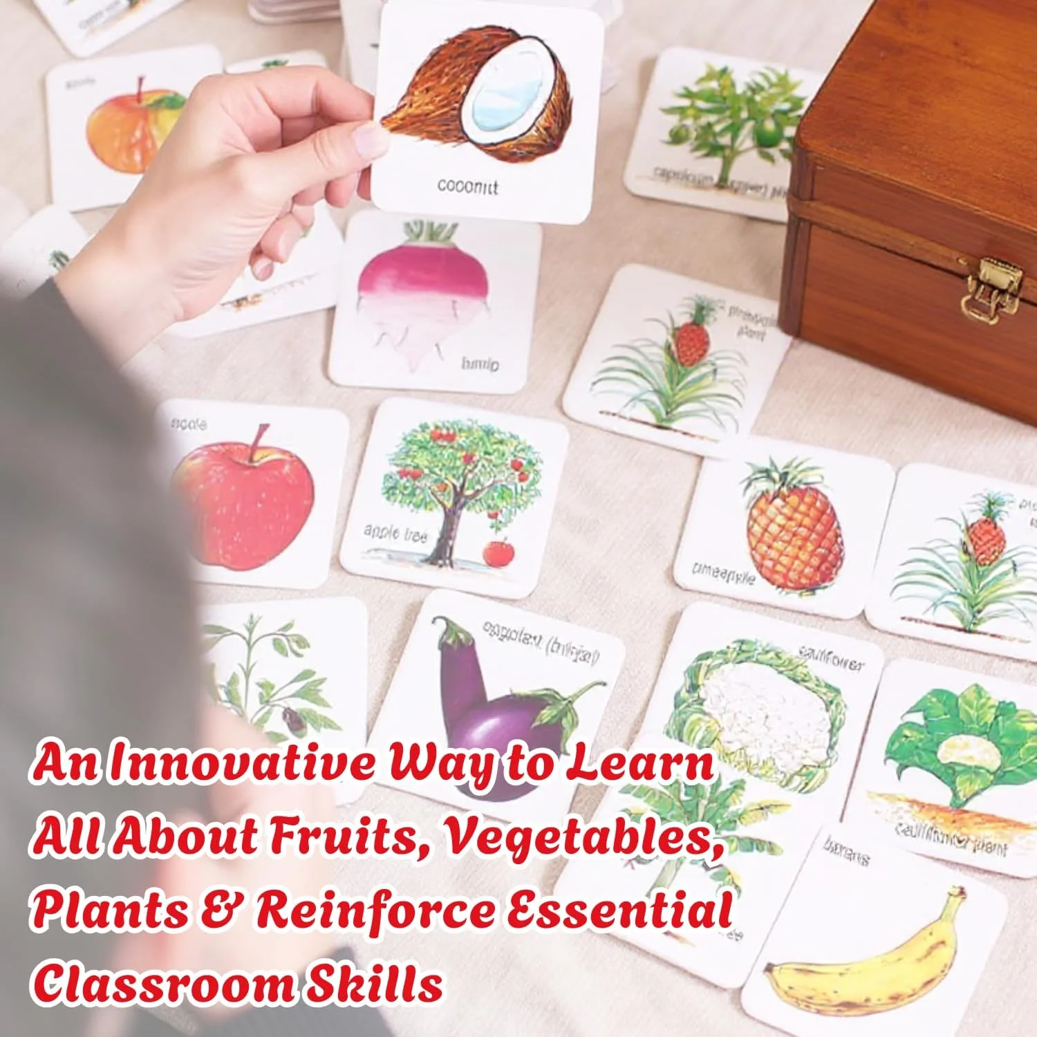 بازی آموزشی کارت های میوه ها، سبزیجات و گیاهان مربوط به آنها 2 در 1 - 62 کارت آموزشی برای کودکان پیش دبستانی - تقویت دانش میوه ها و سبزیجات، هدیه برای کودکان - 4 سال به بالا