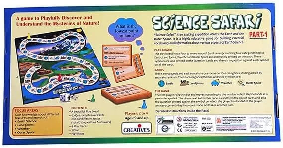 بازی آموزشی سافاری علوم خلاقانه | آشنایی با زمین، اشکال زمین، آب و هوا و فضای بیرونی | آموزش علوم زمین | بازی های علمی | بازی های تخته ای برای کودکان | سنین 9 سال به بالا