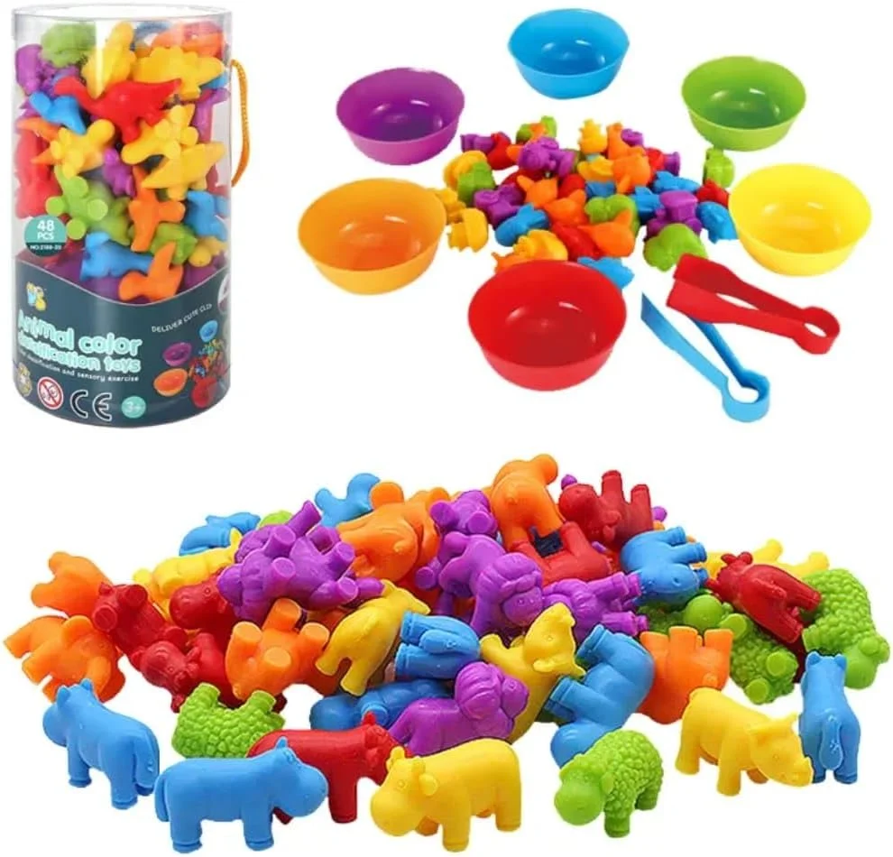 اسباب بازی شمارش 48 دایناسور با 6 کاسه و 2 موچین - بازی تطبیق رنگ و ریاضیات مونته سوری برای کودکان نوپا، اسباب بازی های آموزشی STEM برای کودکان 3 سال به بالا، اسباب بازی حسی آموزشی