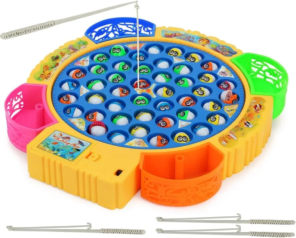 مجموعه بازی ماهیگیری مغناطیسی 45 تکه – مجموعه اسباب بازی ماهیگیری موزیکال چرخشی با 4 چوب ماهیگیری، 5 بازیکن، بازی آموزشی و خانوادگی برای کودکان و نوپاها | هدیه برای پسران و دختران
