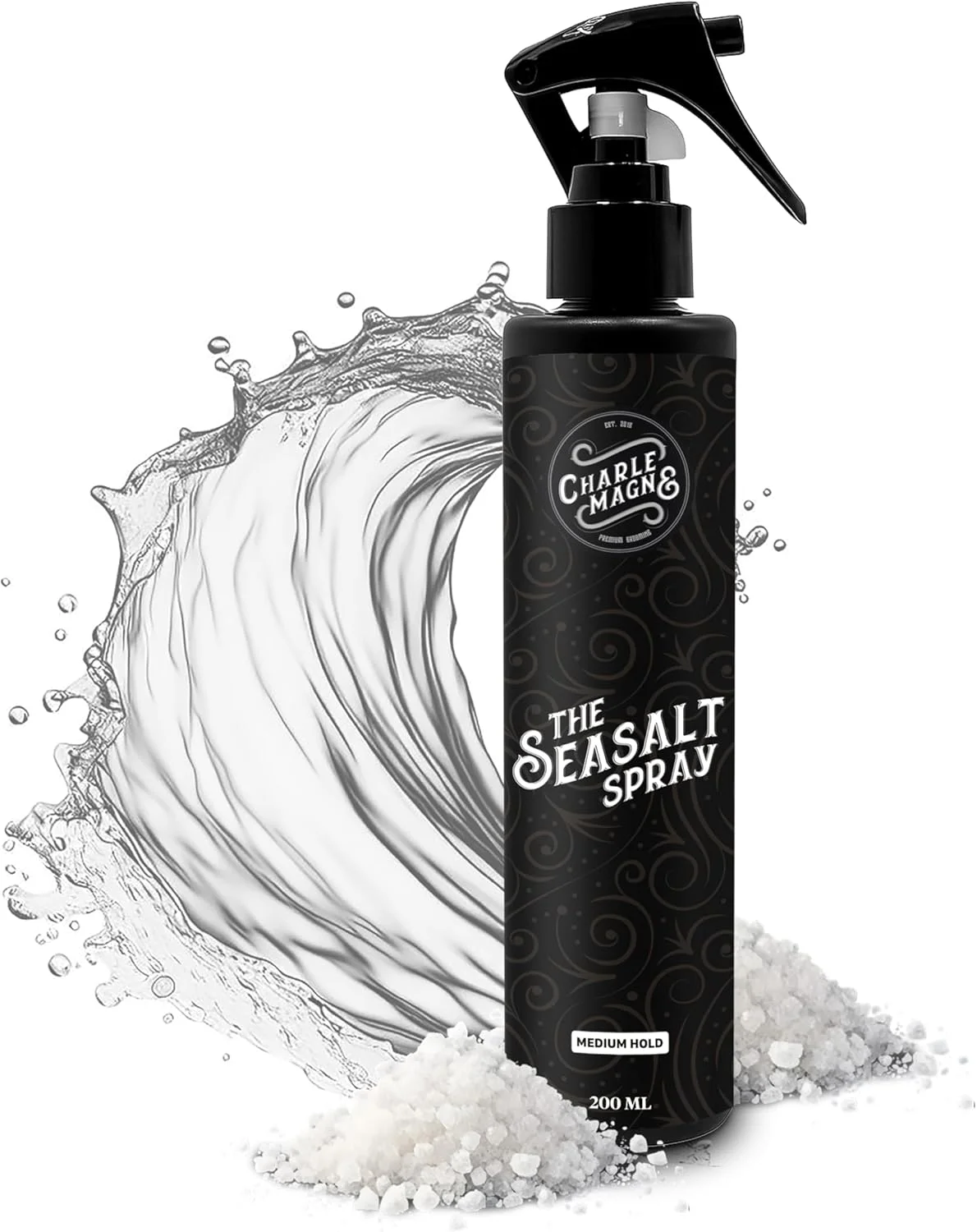 اسپری نمک دریایی شارلمانی برای آقایان - نگهدارنده متوسط، 200 میلی لیتر، رایحه نسیم مدیترانه ای - اسپری بافت آب نمک برای حجم مو و فرهای موج دار ساحلی با محافظت در برابر حرارت - پرداخت مات، ساخت