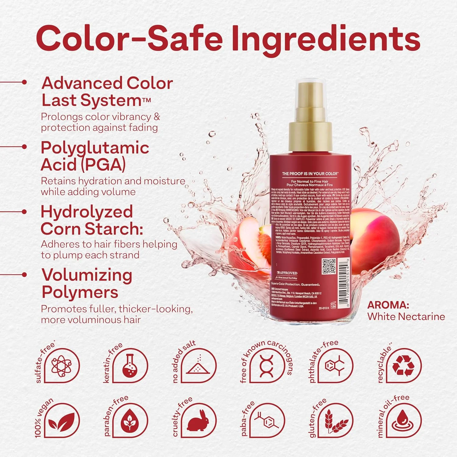 اسپری حجم دهنده مو کالرپروف | برای موهای نازک و رنگ شده | اسپری حجم دهنده سبک | بدون سولفات | وگان