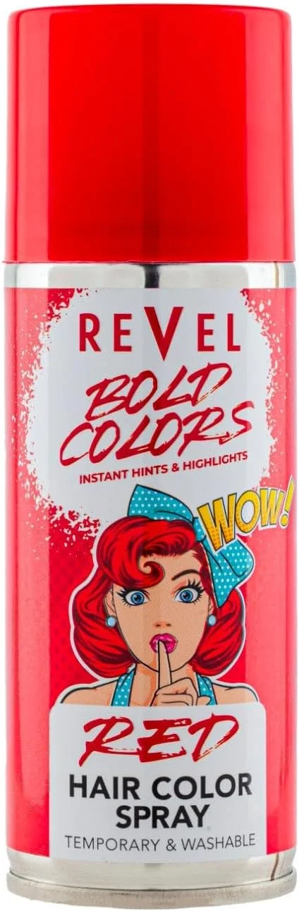 اسپری رنگ مو موقت قرمز Revel Bold Colors حجم 150 میلی لیتر، برای آقایان و بانوان، اسپری رنگ مو، هایلایت فوری، مناسب انواع مو، خشک شدن سریع، بدون ایجاد چسبندگی، مراقبت از مو