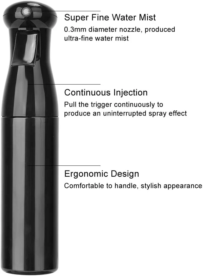 بطری اسپری مو، بطری اسپری مه پاش ریز، آبپاش مداوم برای حالت دادن مو در صبح، آرایش مو، گیاهان، نظافت، 250 میلی لیتر (مشکی)