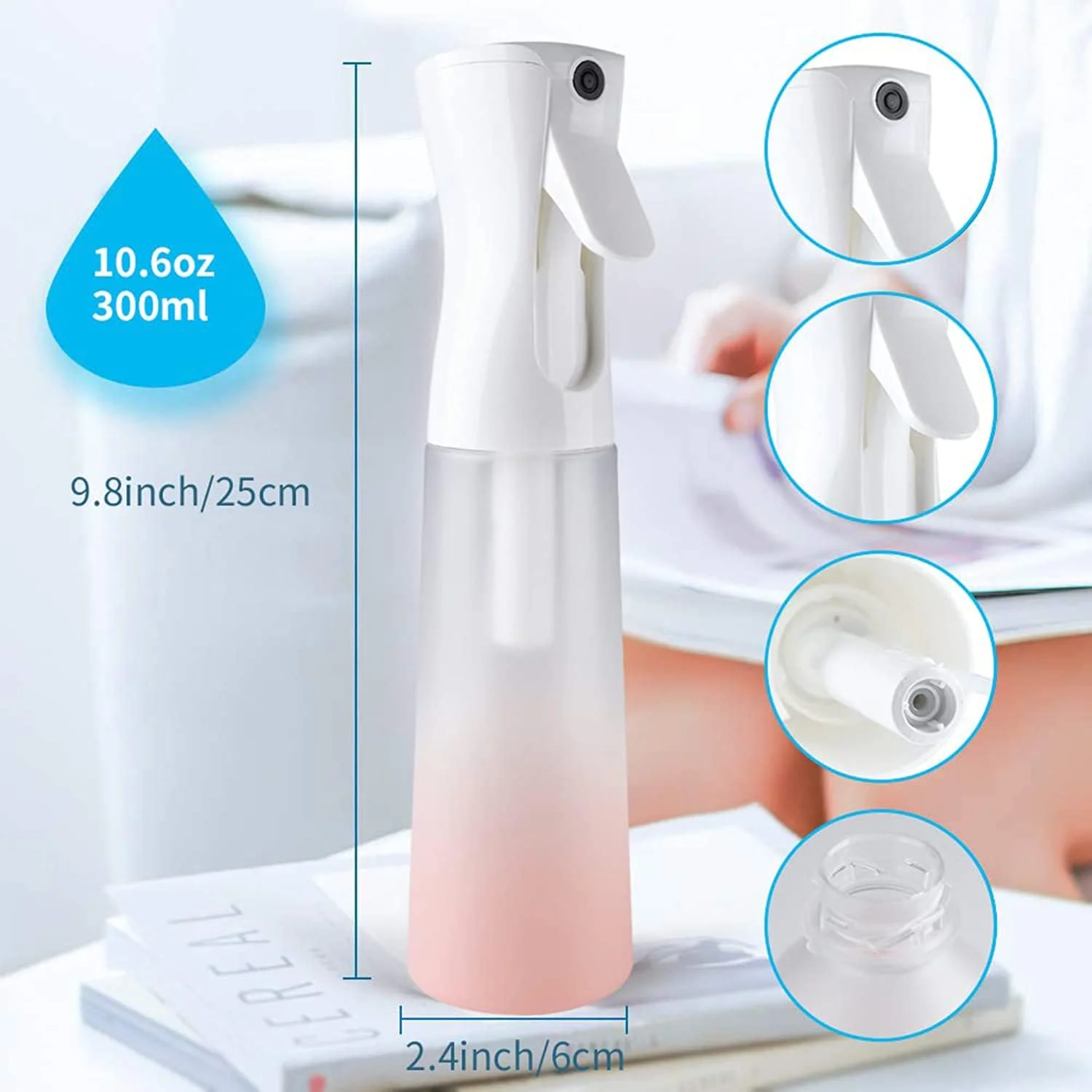 بطری اسپری مو، بطری اسپری پیوسته برای گیاهان، بطری های اسپری کوچک خالی با مه پاش ریز، بطری اسپری آب برای محصولات حالت دهنده موی فر، گیاهان، لوازم آرایشگری