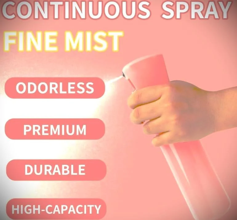 بطری اسپری مداوم (صورتی 300 میلی لیتر) برای تمیز کردن، آرایش مو، باغبانی، مه پاشی و مراقبت از پوست.