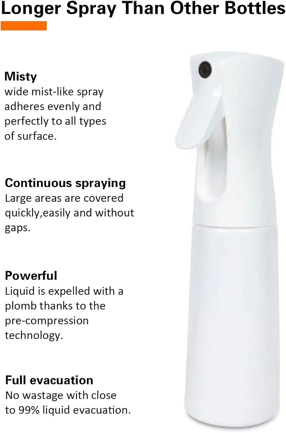 بطری آبپاش بسیار بلند، اسپری کننده مداوم با ذرات ریز برای حالت دادن به مو، گیاهان، محلول های تمیز کننده - قابل شارژ مجدد، ضد نشت (سفید (200 میلی لیتر))