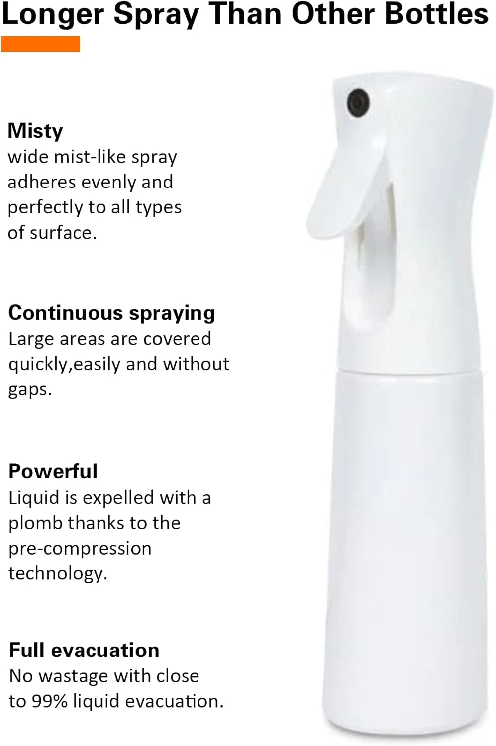 بطری آبپاش بلند با اسپری مداوم و پودری برای حالت دادن مو، گیاهان و محلول های تمیز کننده - قابل شارژ و ضد نشت (سفید (350 میلی لیتر))