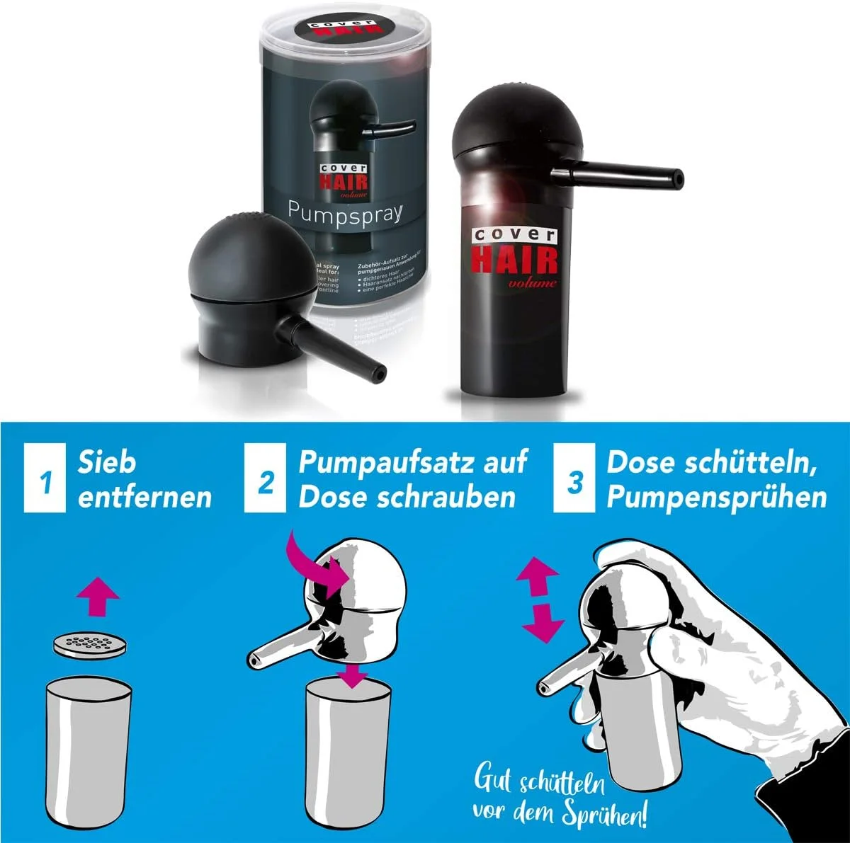 نازل پمپی اسپری مو COVER HAIR برای قوطی های پودر مو، مناسب برای پودر موی 30 گرمی