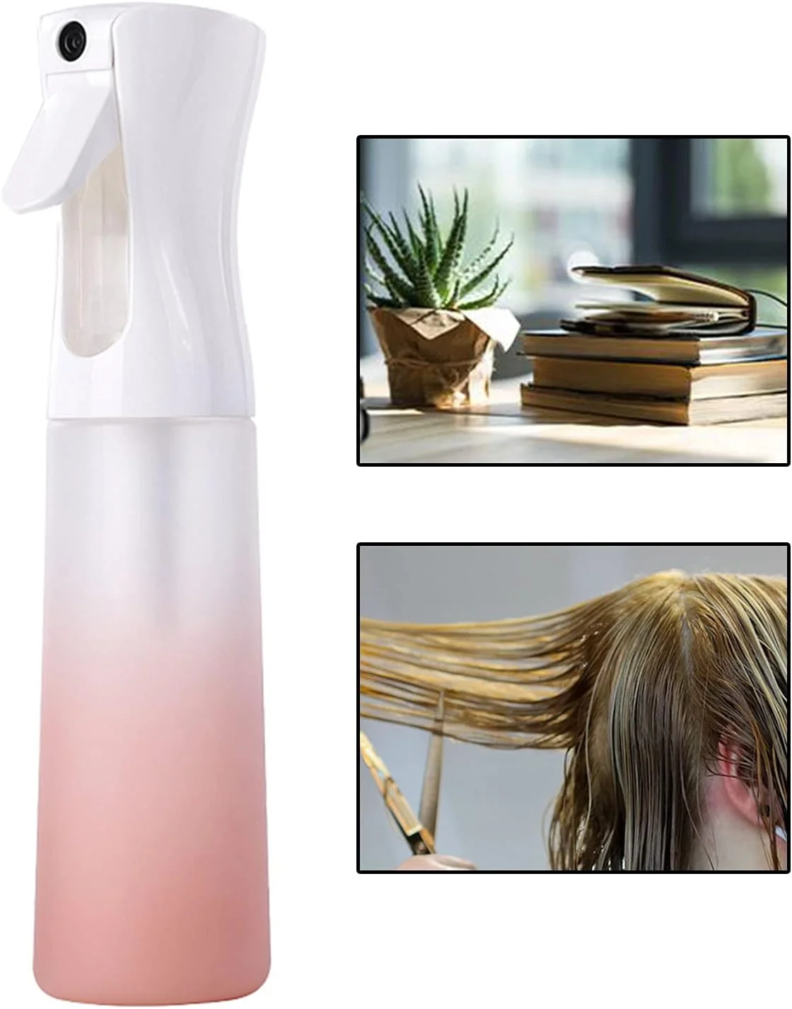 بطری اسپری مو CRTGW، بطری خالی اسپری آب پیوسته، بطری اسپری موی فر با مه پاش ریز برای حالت دادن به مو، گیاهان، 300 میلی لیتر - صورتی گرادیانی