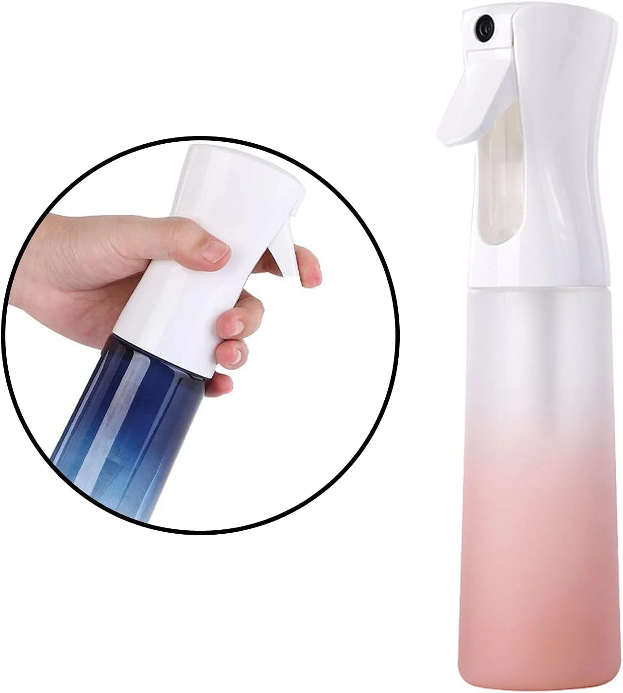 بطری اسپری مو CRTGW، بطری خالی اسپری آب پیوسته، بطری اسپری موی فر با مه پاش ریز برای حالت دادن به مو، گیاهان، 300 میلی لیتر - صورتی گرادیانی