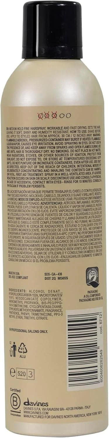 اسپری موی متوسط Davines، برس‌کشی آسان، بدون ایجاد رسوب، اسپری مو با نگه‌داری متوسط برای انواع مو، 400 میلی‌لیتر