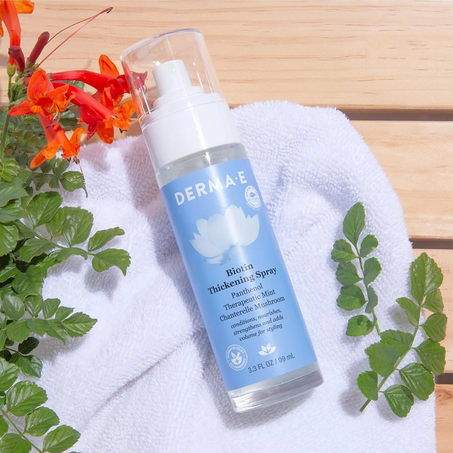 اسپری ضخیم کننده مو حاوی کراتین Derma E، حجم 99 میلی لیتر