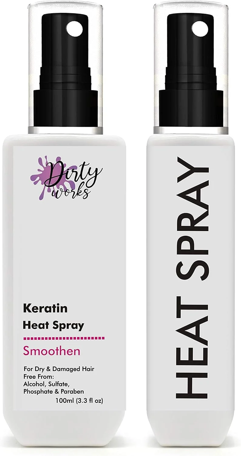 اسپری محافظ حرارتی مو حاوی کراتین هیدرولیز شده و ویتامین ای Dirty Works | اسپری حالت دهنده مو | مناسب موهای معمولی تا خشک و وز 100 میلی لیتر