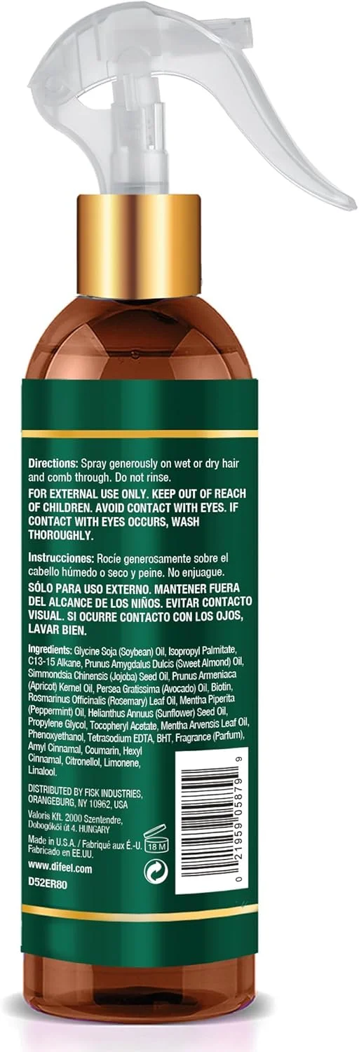 اسپری تقویت کننده مو دیفیل رزماری و نعناع حاوی بیوتین، حجم 236 میلی لیتر - ساخته شده با روغن نعناع و رزماری طبیعی برای تقویت مو، رشد مو، رفع موخوره و درخشندگی