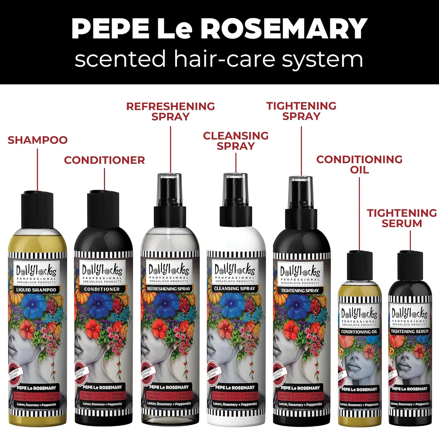 اسپری طراوت بخش موی سر حرفه ای Dollylocks - محصولات مراقبت از موی گیاهی، اسپری طراوت بخش پوست سر و مو بدون ایجاد رسوب و سولفات، رزماری نعناع، 240 میلی لیتر