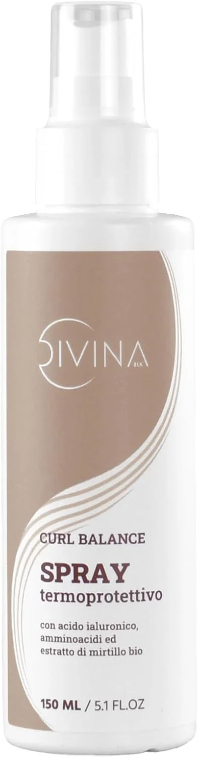 اسپری محافظ حرارتی موهای فر، مجعد و آفرو DIVINA BLK، متعادل کننده و احیا کننده (150 میلی لیتر)