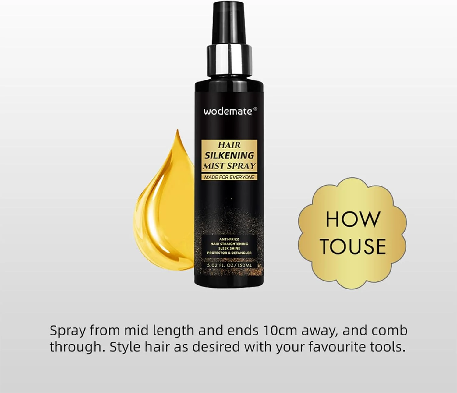 اسپری محافظ حرارت مو، نرم کننده بدون نیاز به آبکشی، اسپری سبک کراتین صاف کننده و ضد وز برای مو و کلاه گیس مصنوعی، 150 میلی لیتر