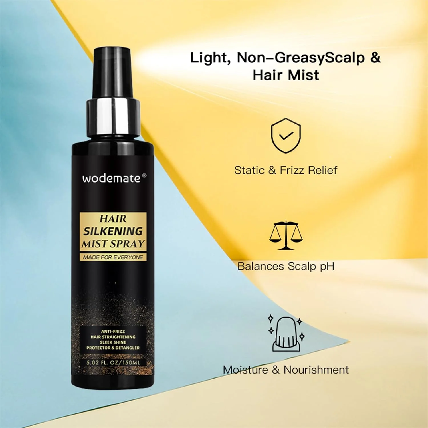 اسپری محافظ حرارت مو، نرم کننده بدون نیاز به آبکشی، اسپری سبک کراتین صاف کننده و ضد وز برای مو و کلاه گیس مصنوعی، 150 میلی لیتر