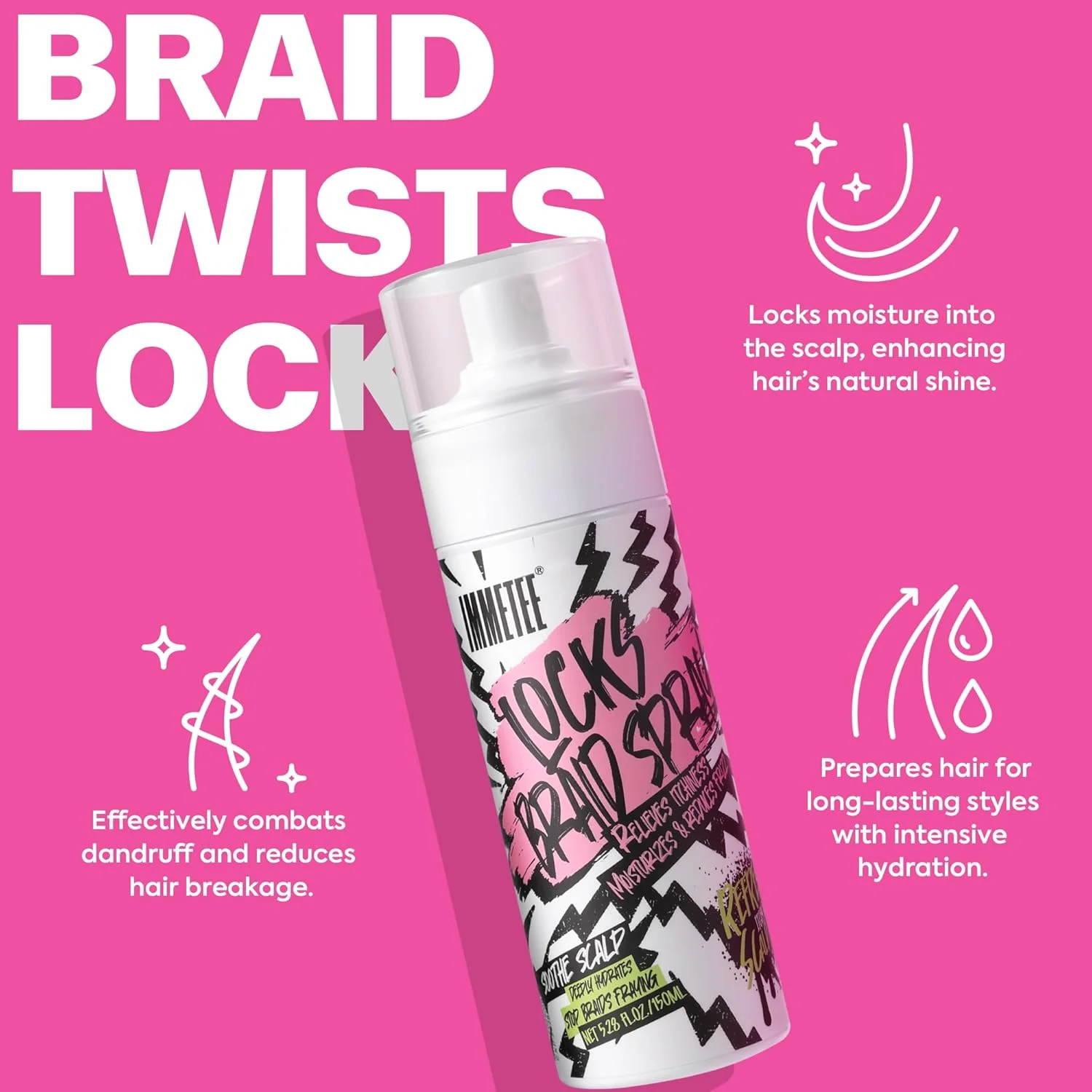 اسپری موی بافت ایمتی، اسپری کنترل وز مو برای بافت، تاب و مدل های ذرت، طراوت بخش پوست سر خشک و خارش دار، مرطوب کننده و درخشان کننده موهای کدر. 150 میلی لیتر