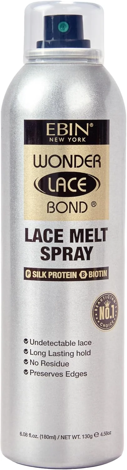اسپری ایروسل EBIN NEW YORK Wonder Lace Melt - غنی شده با پروتئین ابریشم + بیوتین (180 میلی لیتر/ 6.08 اونس) - حفظ لبه ها و توری نامرئی | ماندگاری طولانی | بدون باقیمانده