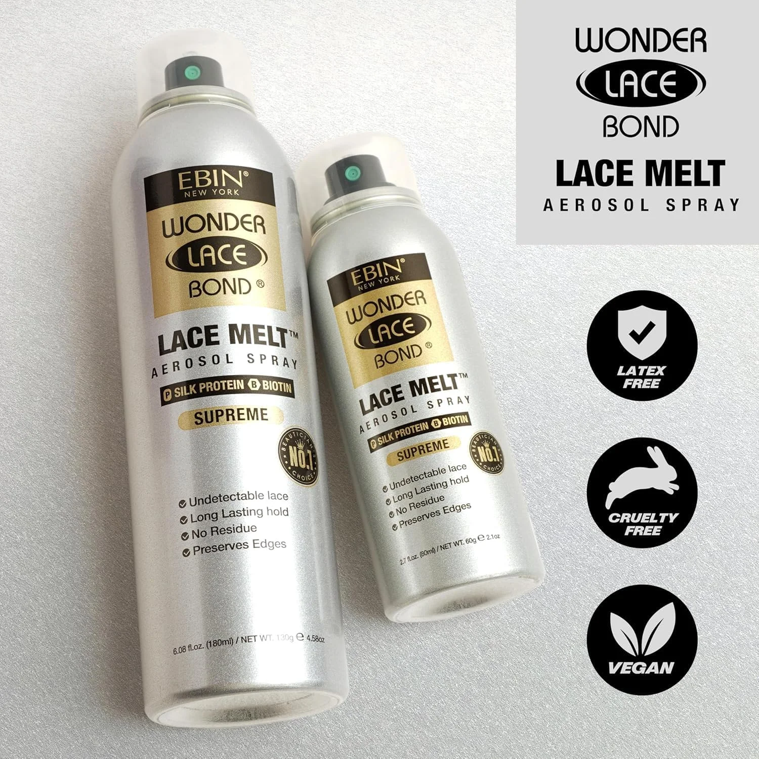 اسپری ایروسل EBIN NEW YORK Wonder Lace Melt - غنی شده با پروتئین ابریشم + بیوتین (180 میلی لیتر/ 6.08 اونس) - حفظ لبه ها و توری نامرئی | ماندگاری طولانی | بدون باقیمانده