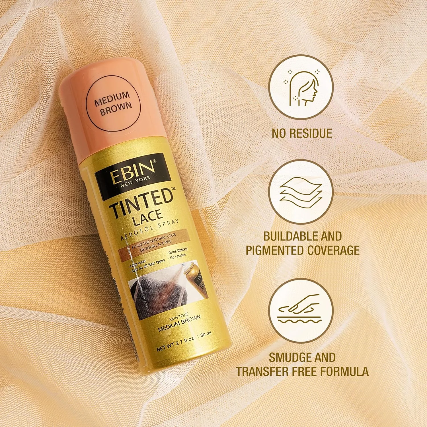 اسپری رنگی توری EBIN NEW YORK، 3 عددی، بژ روشن، خشک شدن سریع، مقاوم در برابر آب، اسپری یکنواخت، هماهنگ با رنگ پوست، ظاهر طبیعی، 80 میلی لیتر