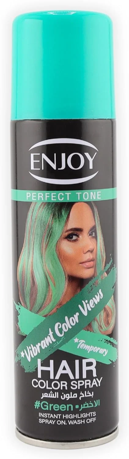 اسپری رنگ مو سبز Enjoy با حجم ۱۵۰ میلیلیتر – رنگ موی موقت فوری – فرمولاسیون خشکشونده سریع و قابل شستشو – رنگی زنده و ماندگار برای انواع مو اسپری رنگ مو سبز Enjoy با حجم ۱۵۰ میلیلیتر – رنگ موی موقت فوری – فرمولاسیون خشکشونده سریع و قابل شستشو – رنگی زنده و ماندگار برای انواع مو