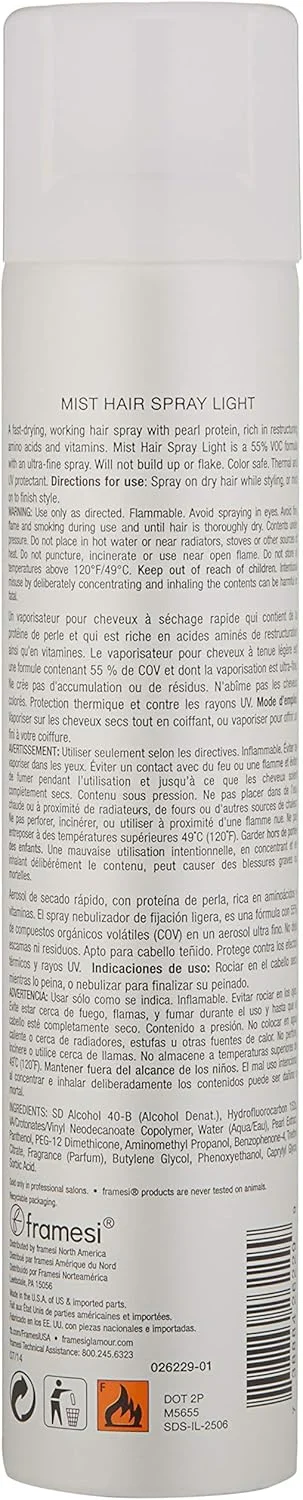 اسپری مو Framesi BY Pearl Mist، اسپری مو با نگهدارنده ملایم برای موهای رنگ شده، 283 گرم