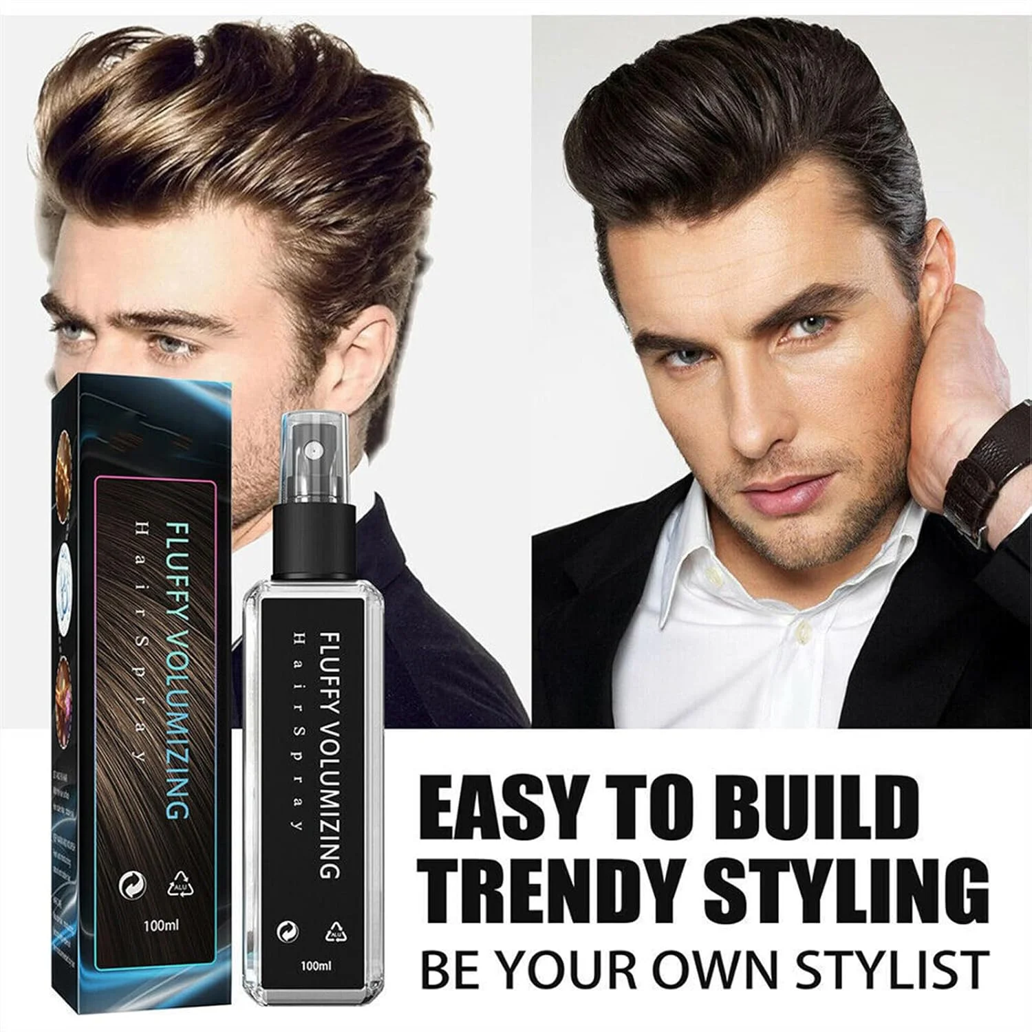 اسپری حجم دهنده مو - اسپری جادویی حجم دهنده فوق العاده ۱۰۰ میلی لیتری، ماندگاری طولانی، غیر چسبنده، حجم دهنده و لیفت کننده ریشه مو، حالت دهنده موی DIY برای انواع مو (۱ عدد)